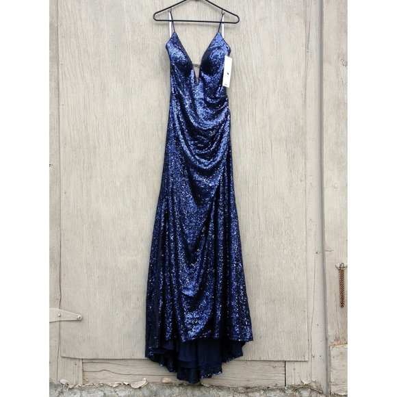 Alyce Paris 60304 Midnight Navy Blue Sequin Prom Formal Dress Gown Size 12 - Picture 4 of 13